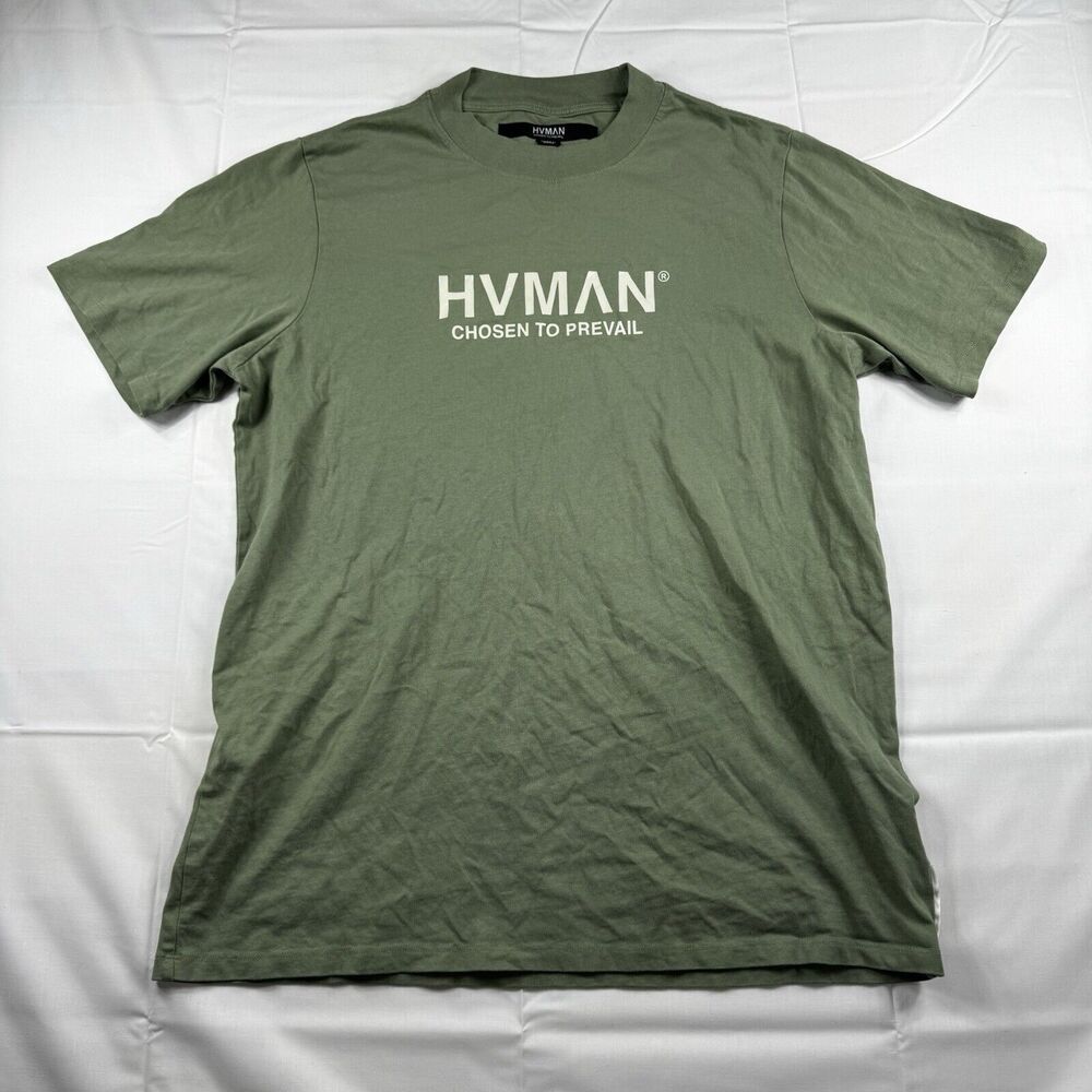 HVMAN CHOSEN to PREVAIL Crew Neck T-Shirt Men's L Olive Logo Graphic Street Wear